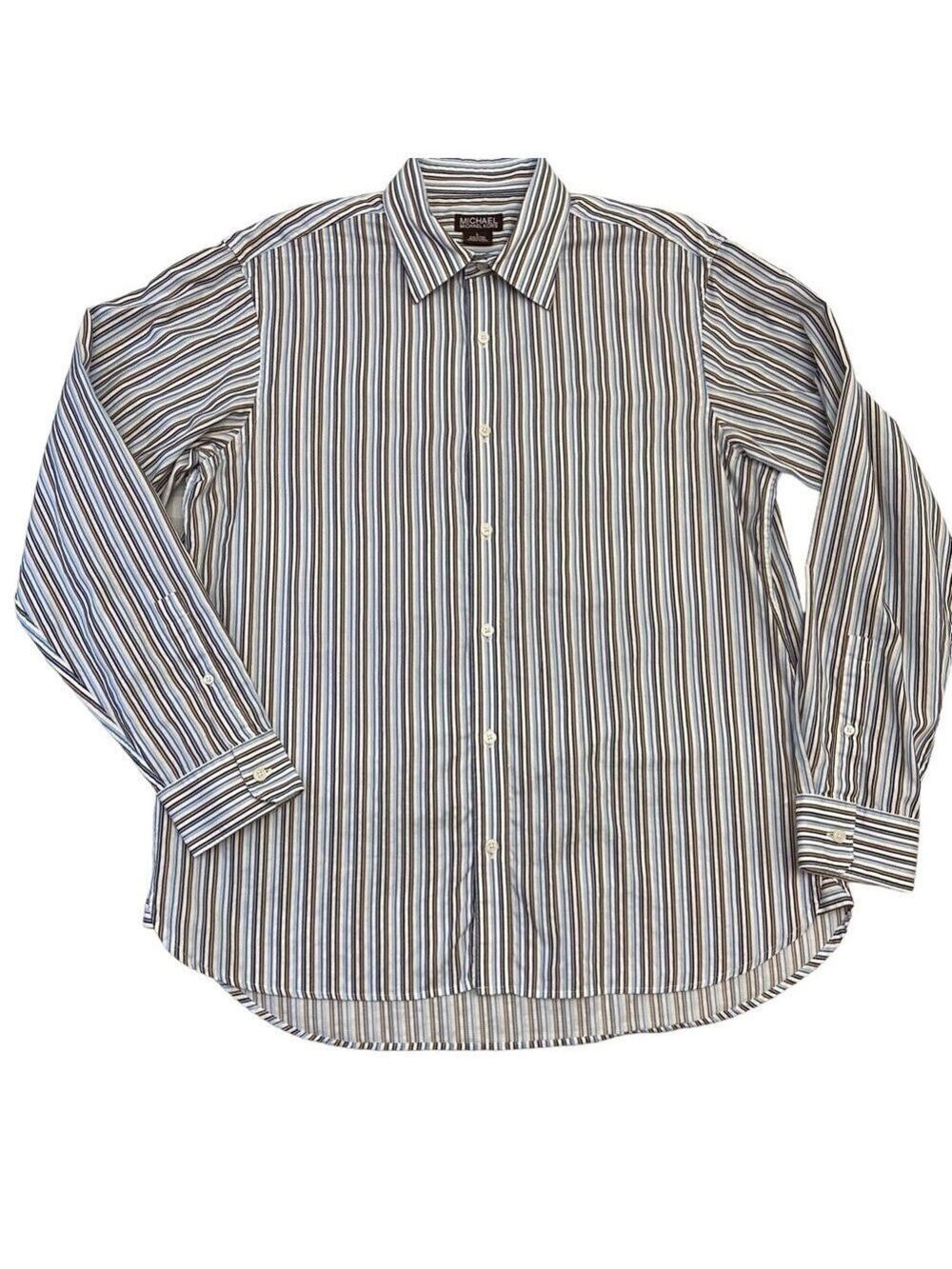 Michael Kors button down shirt long sleeves blue white brown 100% cotton Large